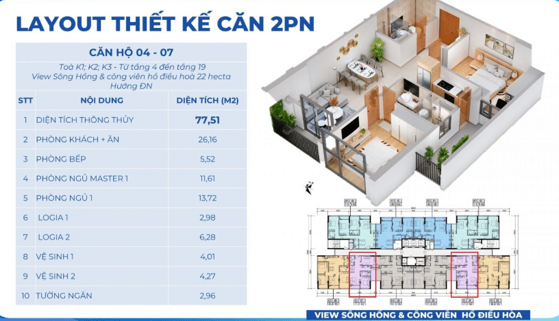 Thiết kế chi tiết căn hộ 2 phòng ngủ chung cư Khai Sơn city